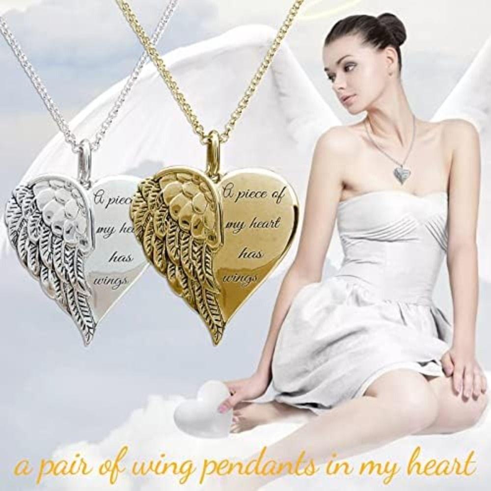 Alloy Angel Wing Heart Pendant Necklace Jewelry Gifts Minimalist Necklace Fashion Clavicle Chain
