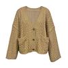 Women Sweater Coat V-Neck Long Sleeve Buttons Closure Cardigan Jacket with Pockets Solid Color Twist Texture Knitting Coat