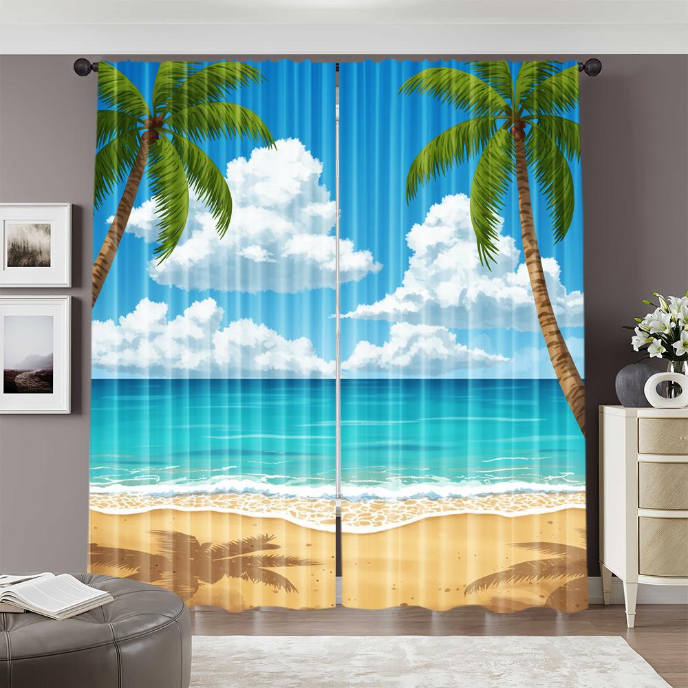 2pcs spring summer Curtains Hawaii Beach Ocean Art Digital Print Drapes Fabric Home Decor Perfect for Bedroom Living Room