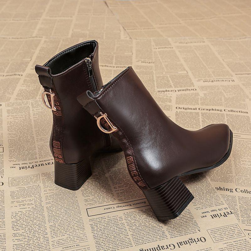 Женские ботильоны Combat Ankle Boots на меху, элегантные, на среднем каблуке, женские короткие туфли в стиле панк, коричневые ботинки, осенние ботинки высокого качества