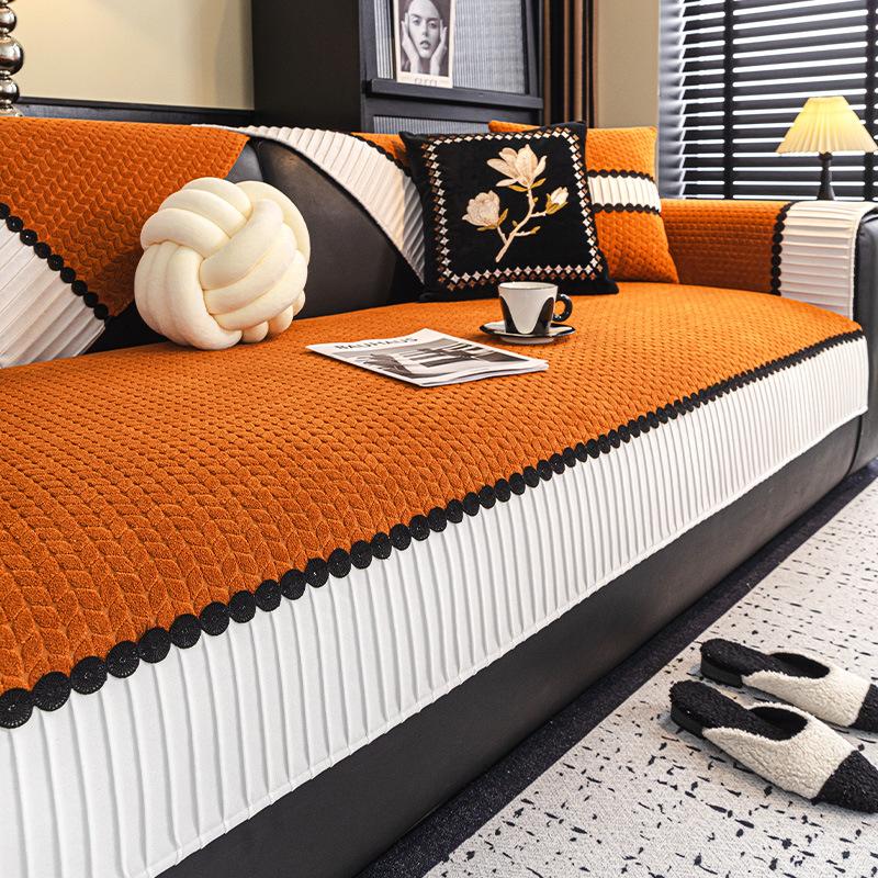 Cream Style Sofa Cover Splicing Jacquard Sofa Cover Thicken Living Room Couch Cushion Anti-slip Four Season Universal Sofa Towel