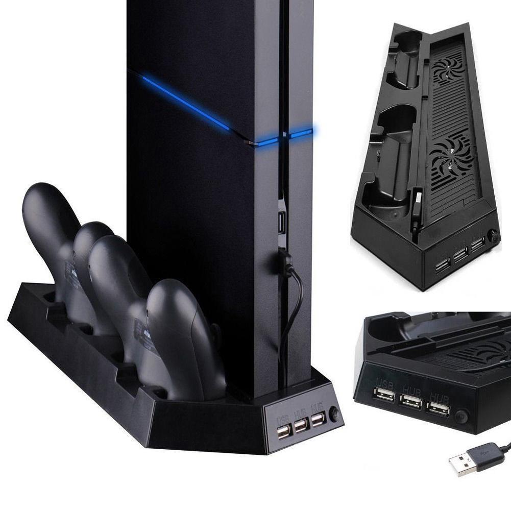 Охлаждающая станция для PS4, вертикальная подставка с 2 вентиляторами, 3 USB-хабом и док-станцией для зарядки 2 контроллеров для аксессуаров Sony Playstation 4