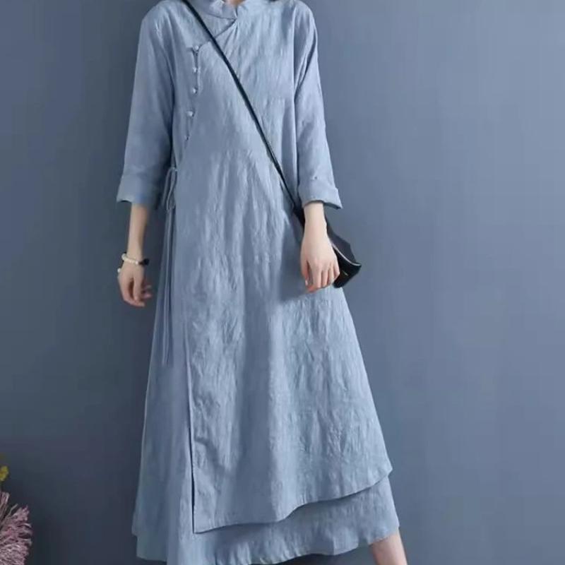 Весенние женские платья Vestidos Robe Elbise Свободные Большого размера Хлопок Лен Двухслойное Длинное платье