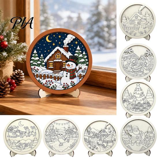 Wooden Christmas Table Decor Ornament DIY Coloring Kit, Kit with Stand, Paint Ornaments for Kids Strip And Brushes, Hand-Colored Holiday Decoration