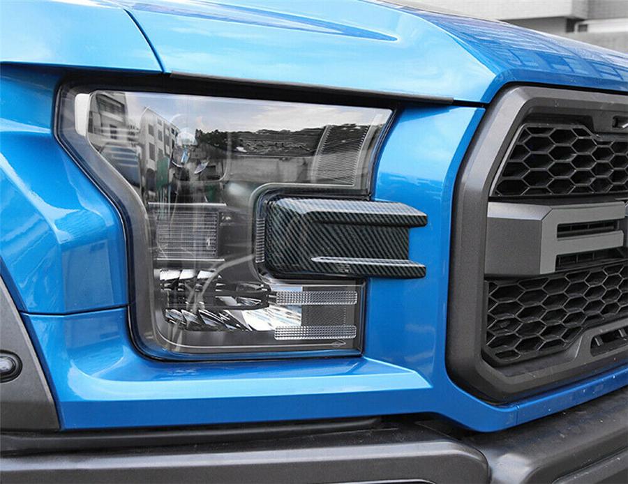For Ford F150 F-150 2015-2019 Carbon Fiber Color Front Head Light Eyelid Molding Trim