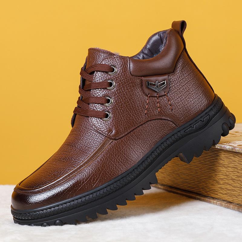 Ботильоны из натуральной кожи для холодной зимы, мужские ботинки, модные рабочие хлопковые ботинки, сохраняющие тепло, зимние ботинки, толстая подошва, нескользящая мужская обувь
