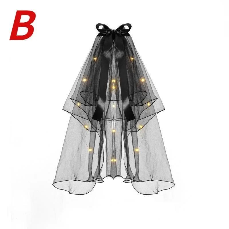 2 Tier Veils for Brides Womens Layered Black Tulle Short Wedding Veil Veil with Bow Wedding Halloween Cosplay Party