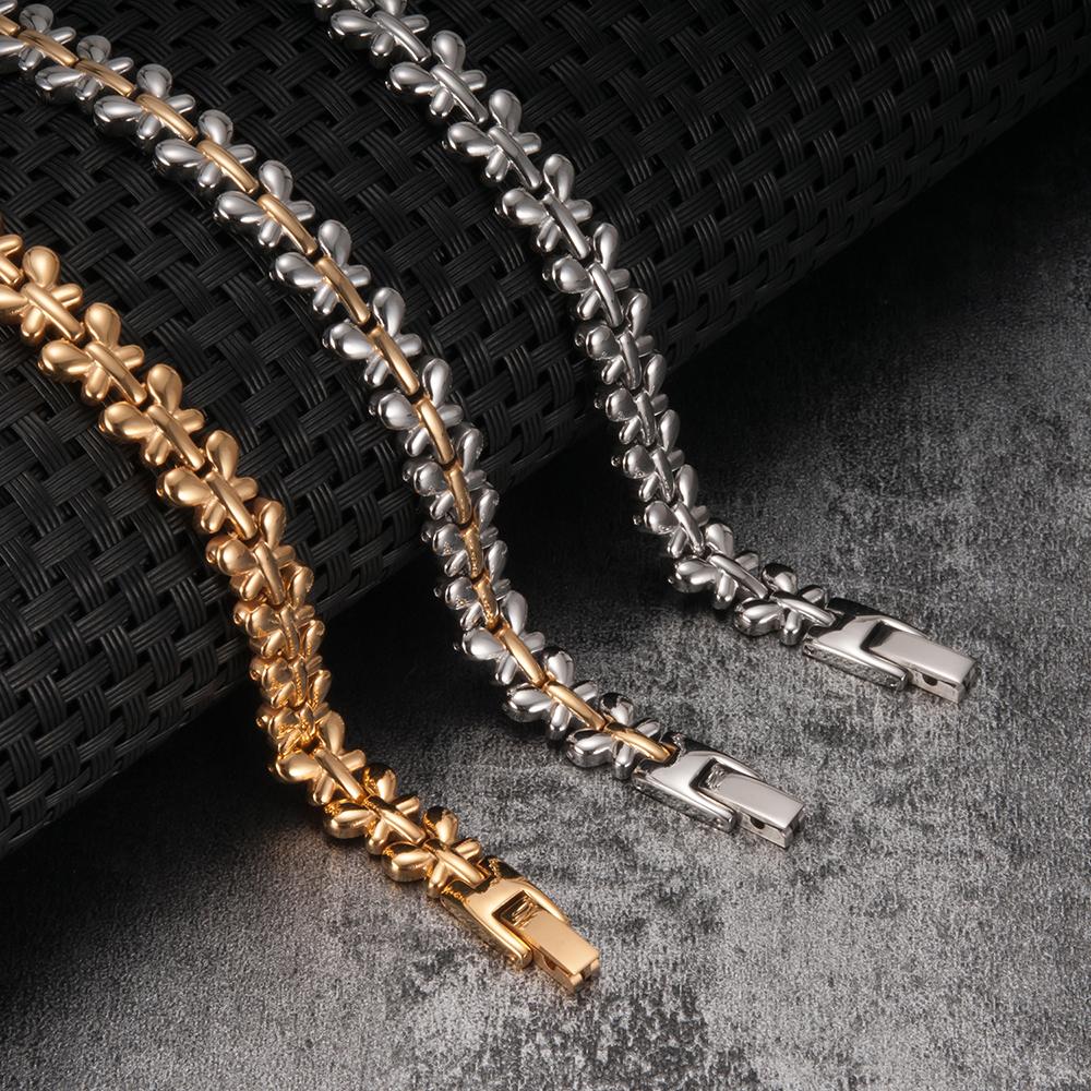 Ikuinen стальной магнитный браслет женская цепочка золото с высоким магнитом ювелирные изделия для женщин цветок германиевая голограмма звено шириной 9 мм