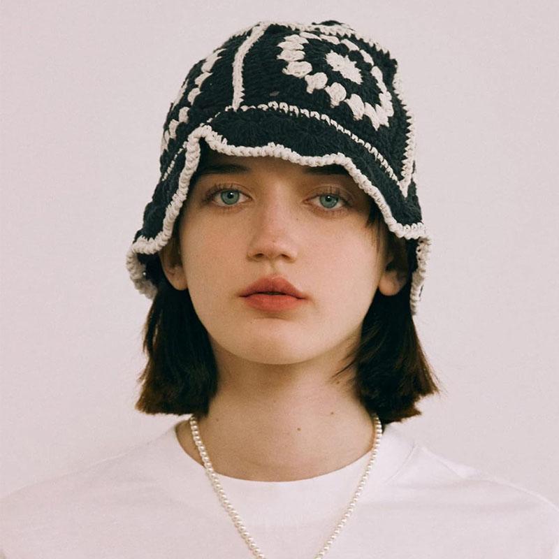 2024  Flower Crochet Bucket Hat Women Summer  Handmade Knit Beanies INS Y2k  Korean Fashion  Panama Cap