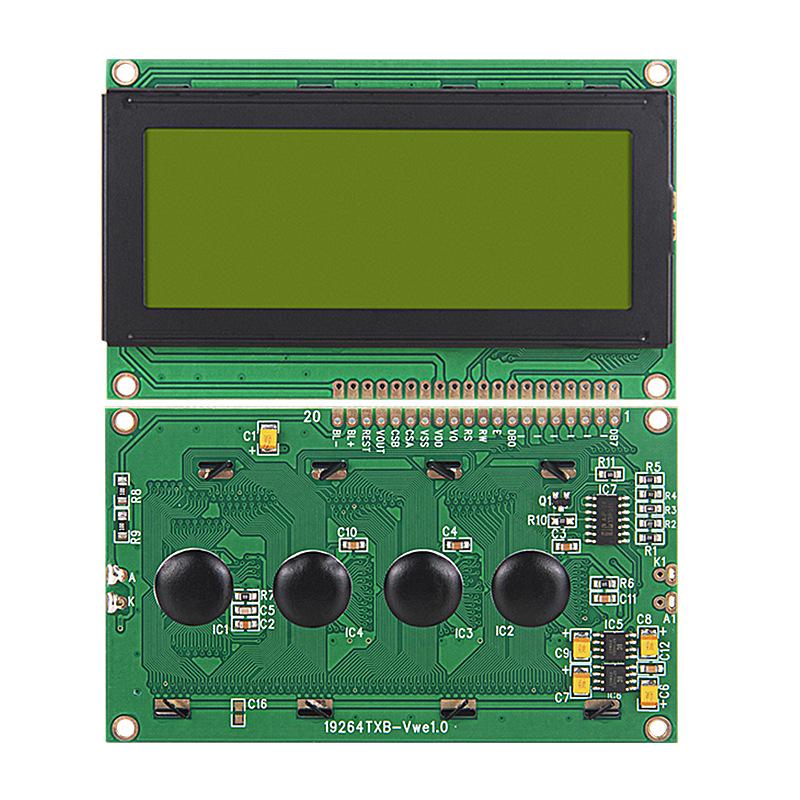 3.8-inch 192x64 Dot Matrix LCD Screen, Yellow-Green Backlight, Low Power Consumption