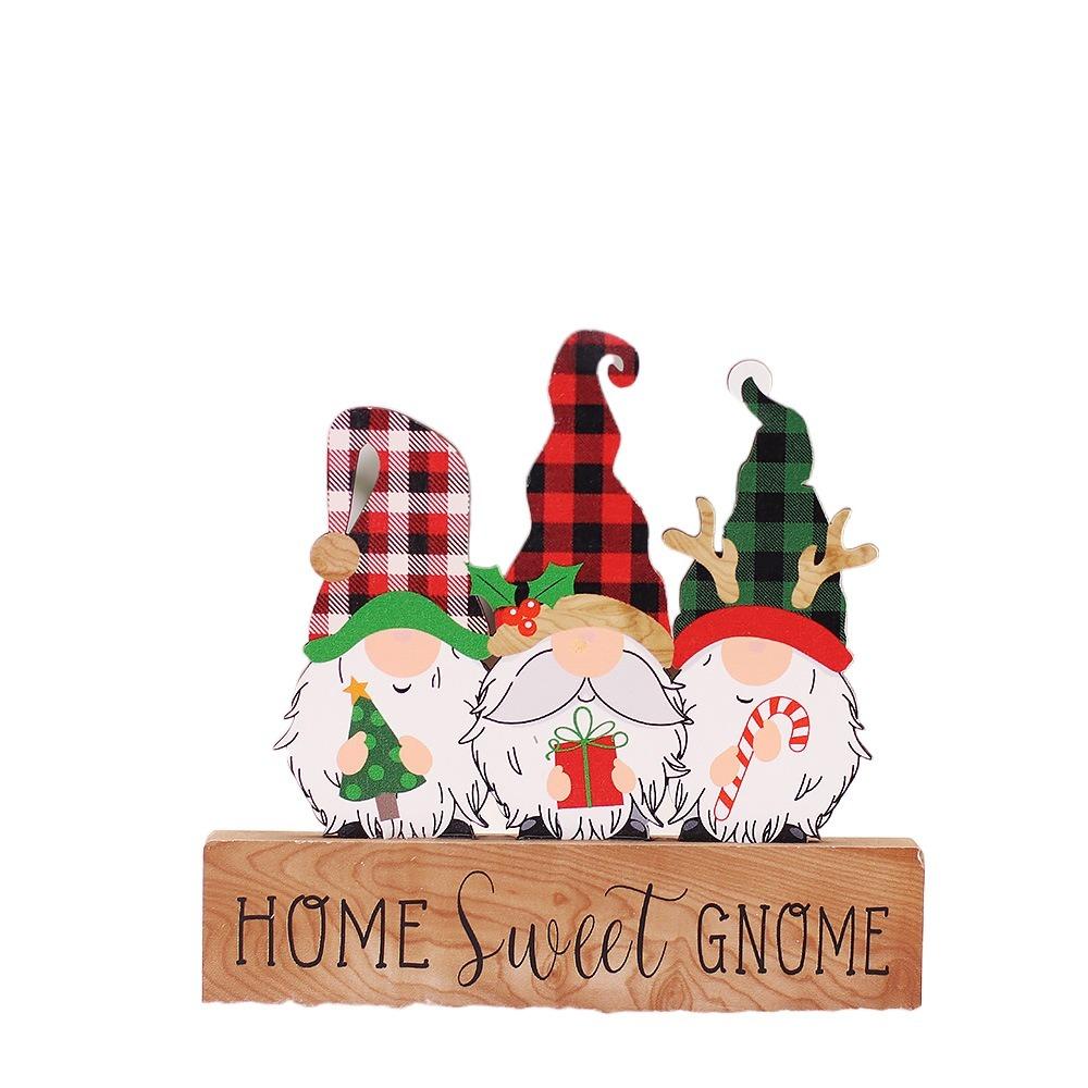 2Pcs DIY Christmas Desktop Ornaments Cartoon Table Centerpiece Santa Wood Plaque Signs New Years