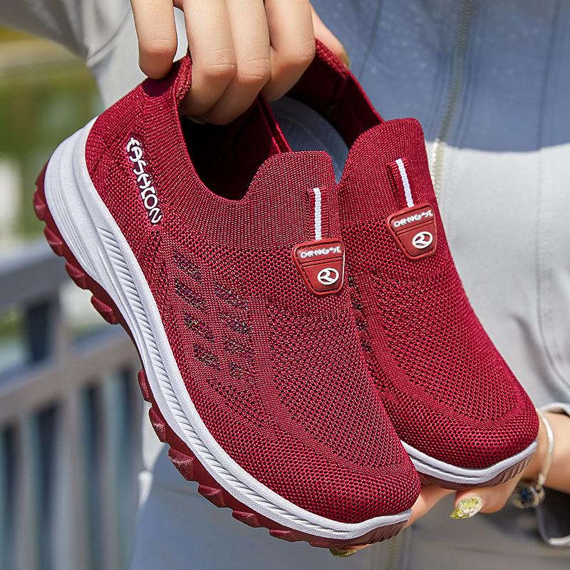 Jinshiyuanshu Shoes Women's Processing Customization Middle-aged and Elderly Mother Shoes Flying Weaving Breathable One-pedal Elderly Shoes Casu