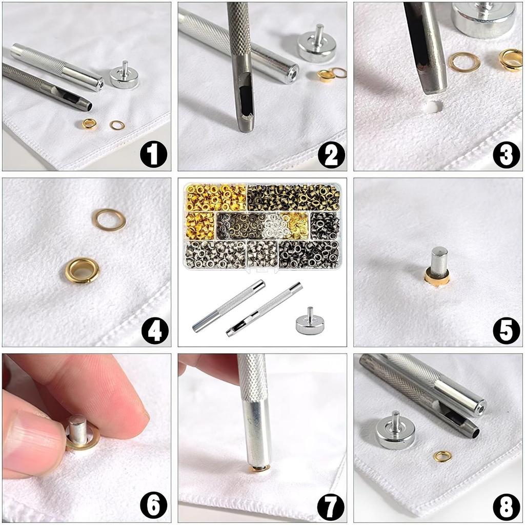 600Pcs 3/16inch Metal Eyelets Grommets Kit with Tool,4 Colors | Installation Tool and Storage Box,Used for Shoes Clothes Crafts Bag DIY Project