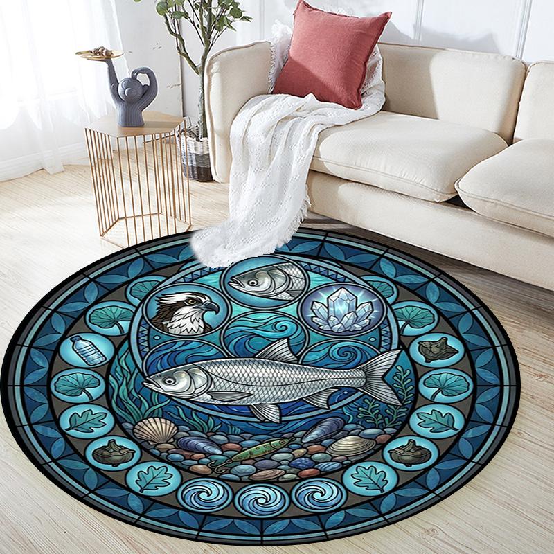 Marine Life Glass Round Area Rug Under Office Chairs Bedroom Living Room Home Decor