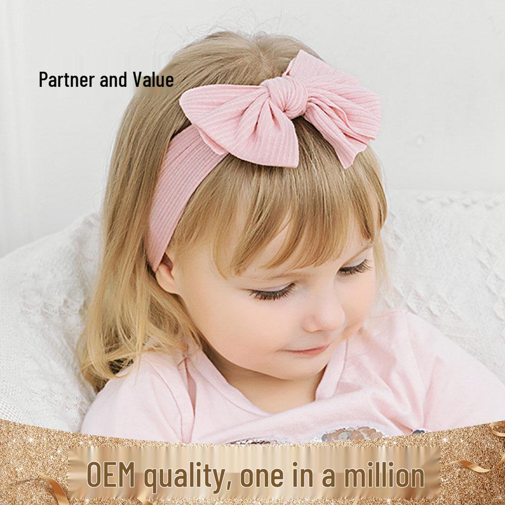 Niansheng Handmade Ribbed Bow Headband for Babies - Solid Color