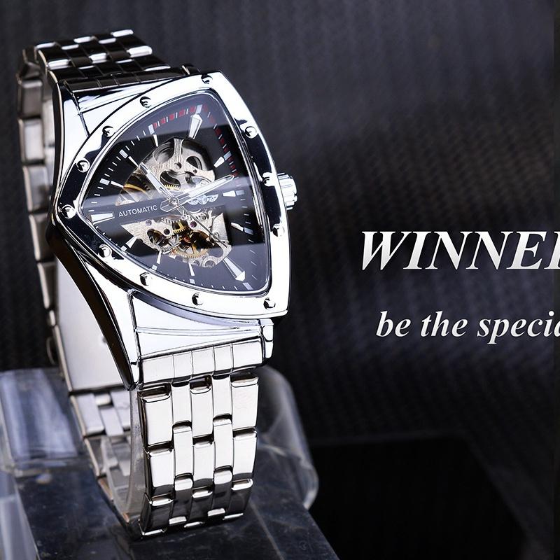 Наручные часы с треугольным циферблатом, мужские механические часы, прозрачные модные часы, мужские часы в стиле панк