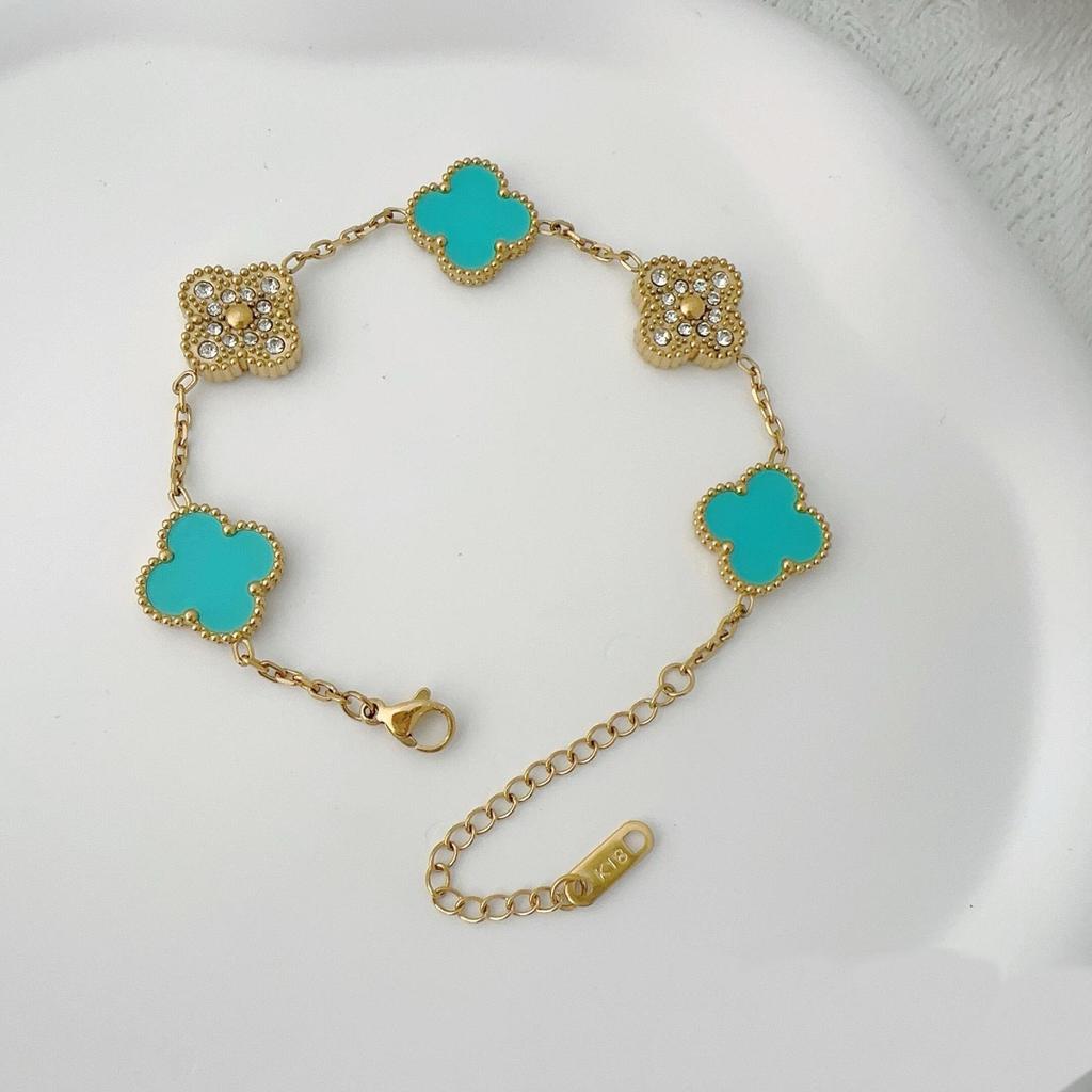 Двусторонний браслет из пяти цветов Браслет с четырьмя листочками клевера Не теряет цвет Женский элегантный легкий роскошный браслет темперамента