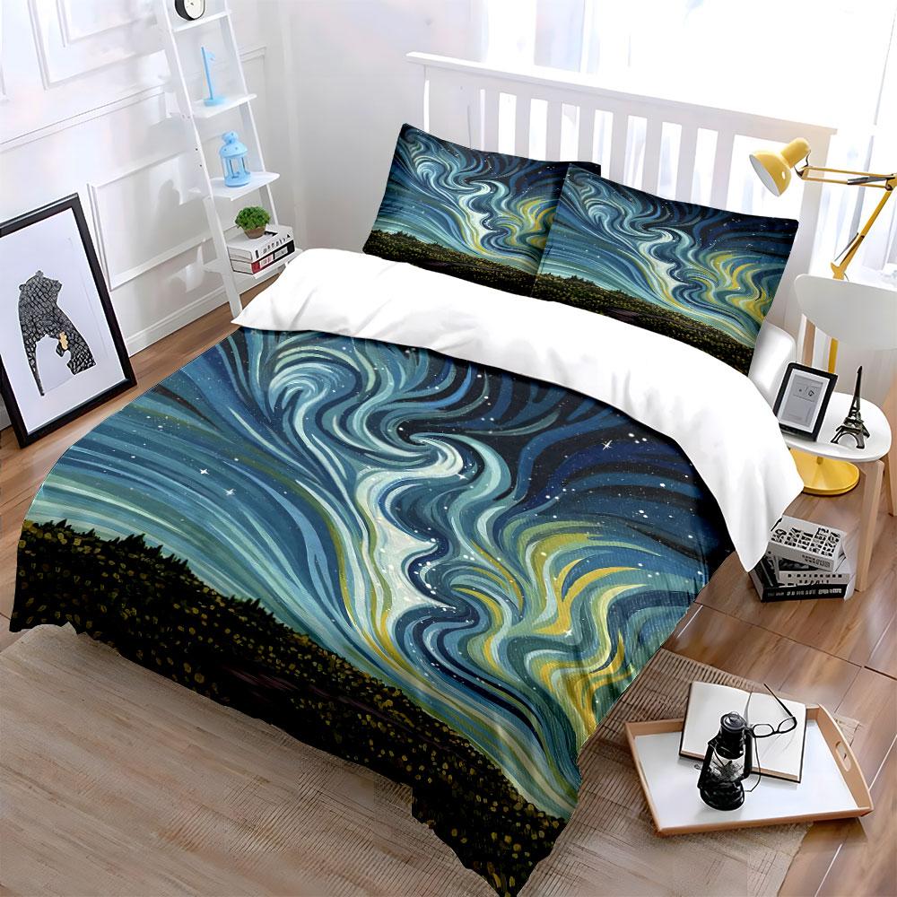 Swirling stars and landscape. Bedding sets Duvet cover sets Duvet covers Pillowcases(1 * Duvet Cover 2 * Pillowcases without duvet insert)