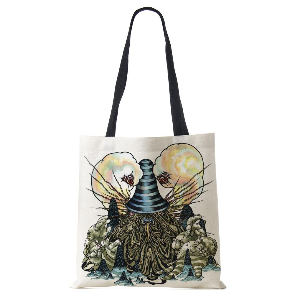 Painting Abstract Canvas Shoulder Bag Women Print Harajuku Casual Shopping Tote Bag Reusable Travel School Students Book Handbag