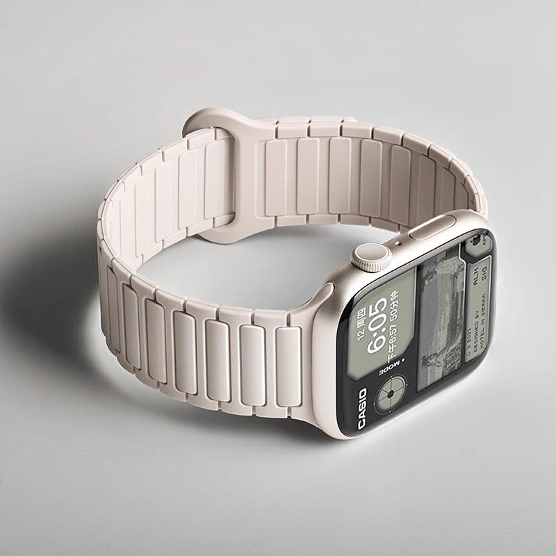 Силиконовый ремешок для Apple Watch Ultra 2 49 мм 42 мм 45 мм 41 мм 44 мм 40 мм Магнитный ремешок для iWatch Series 10 46 мм 9 8 7 6 SE 5 4 3