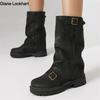 Fashion Woman Boots Mid Calf Platform Chunky Heels Trend Punk Gothic New Rock Leather Fashion Women's Shoes Motorcycle Footwear Black