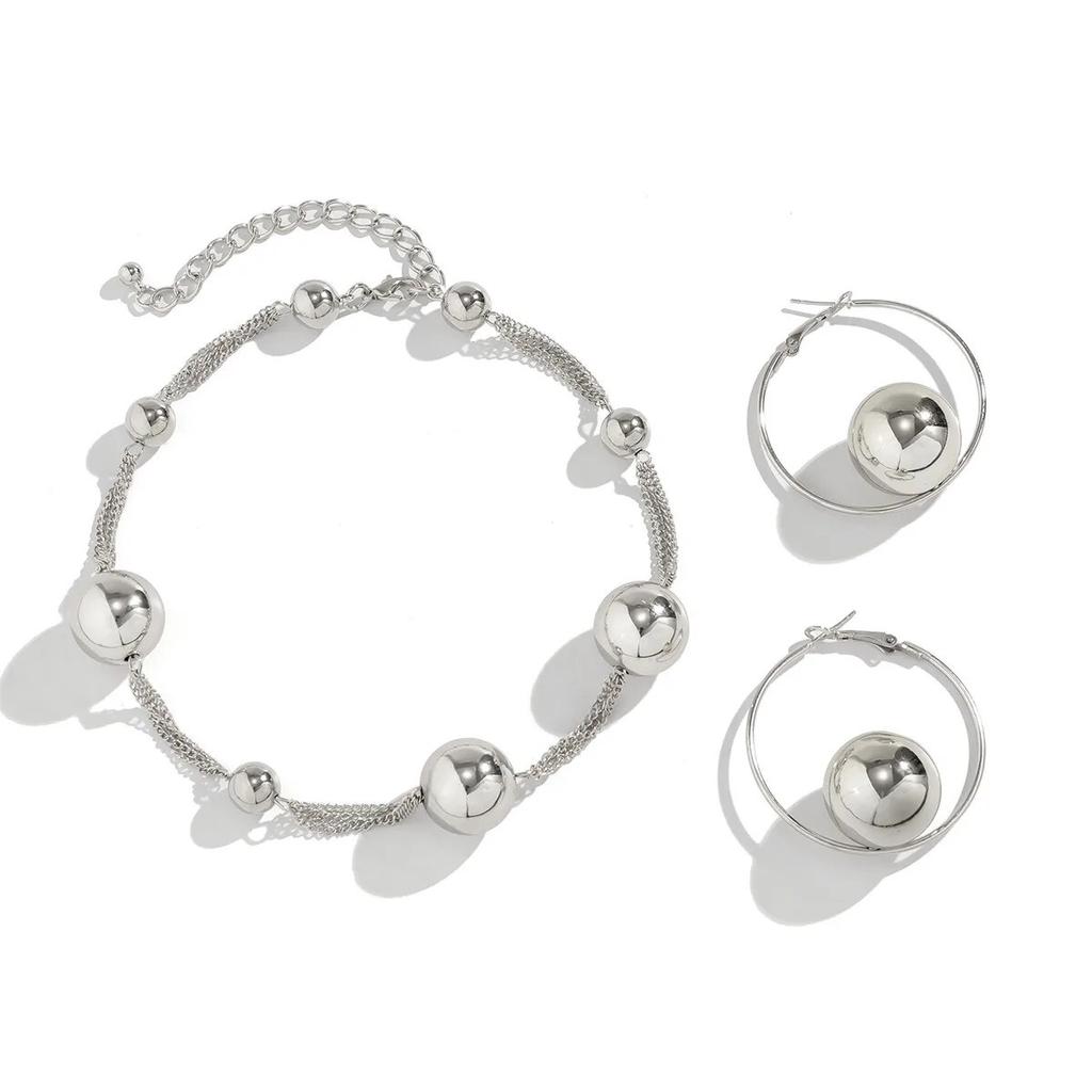 Punk Acrylic CCB Big Ball Bead Chain Necklace Drop Earrings for Women Vintage Chunky Clavicle Chain Grunge Jewelry Set Steampunk