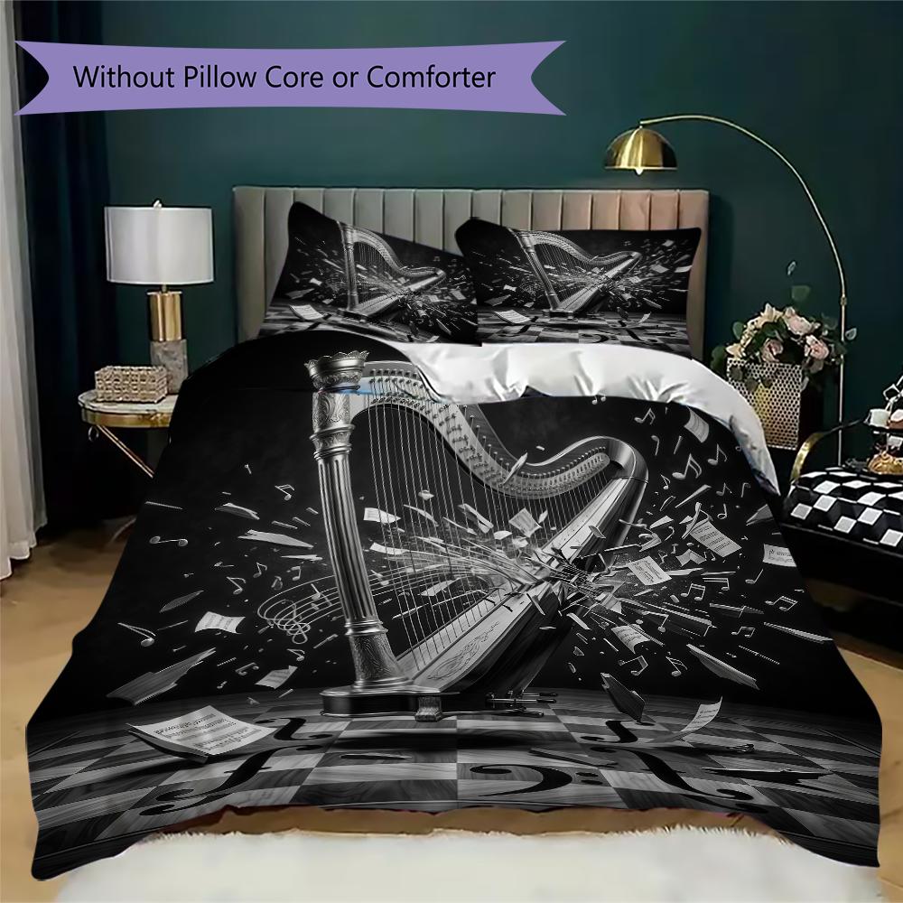 Treble clef Pattern Bedding uilt Set uilt Cover Pillowcase Home Decoration Birthday Gift (1 * duvet cover + 2 * pillowcase  without core)