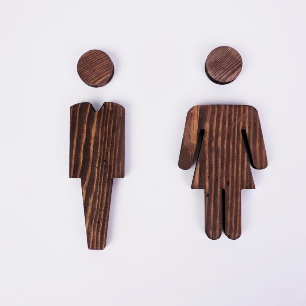 1 Pair Solid Wood Bathroom Sign Men's and Women's WC Door Sign Restroom Sign  Toilet Door Decoration