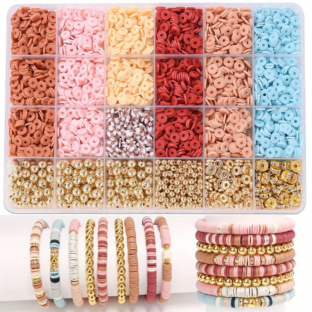 Набор для изготовления браслета из 24-сетчатой глины и рисовых бусин: Бусины 3 мм в 23 цветах для самодельных украшений