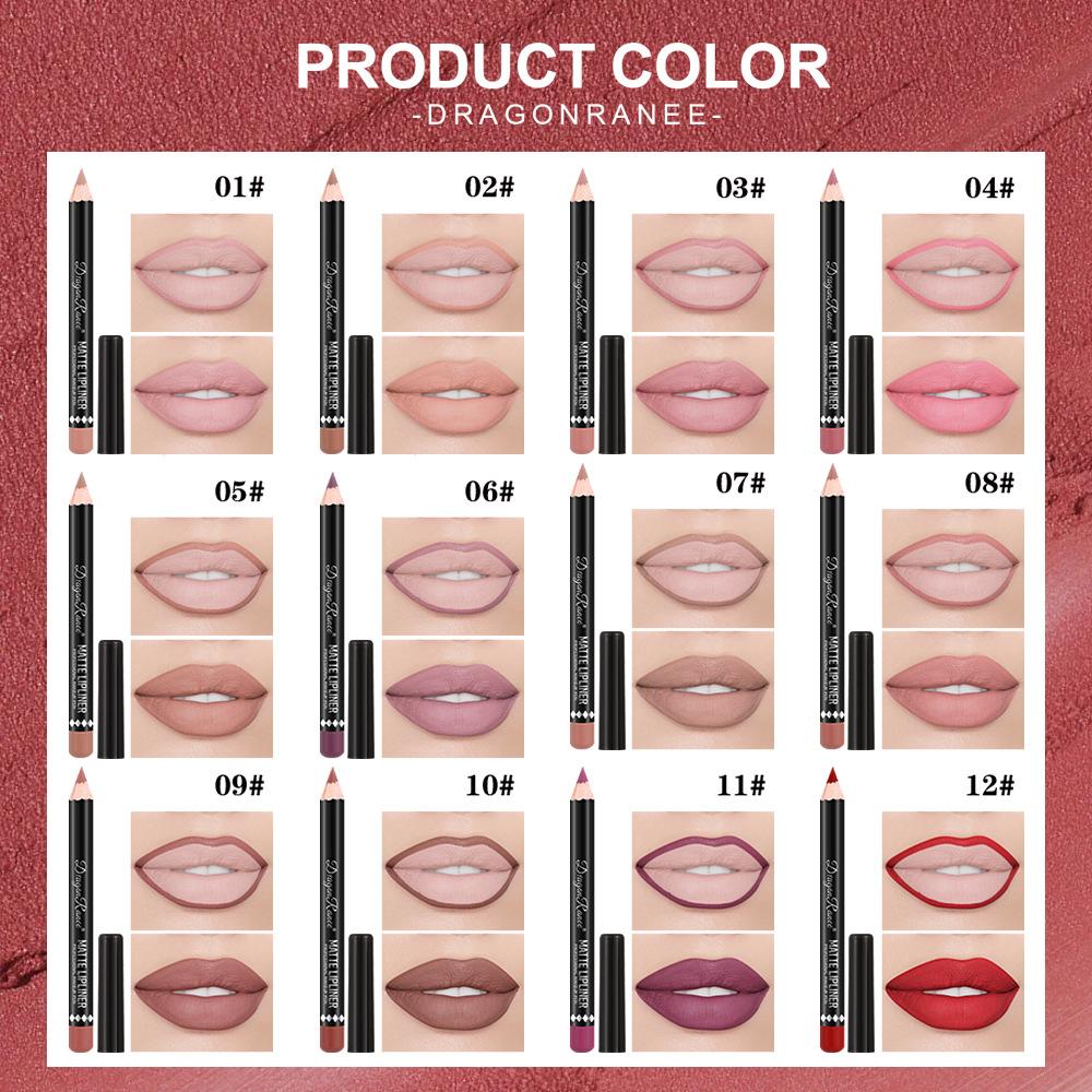 Набор водостойких матовых карандашей для губ 12 цветов для контурирования и очерчивания