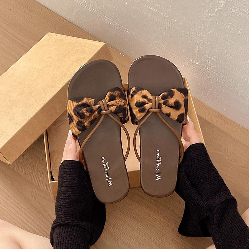 Women Retro Bow Fabric Slide Sandals Korean Vacation Beach Slippers Soft Casual Summer Outdoor Footwear Comfortable Lightweight