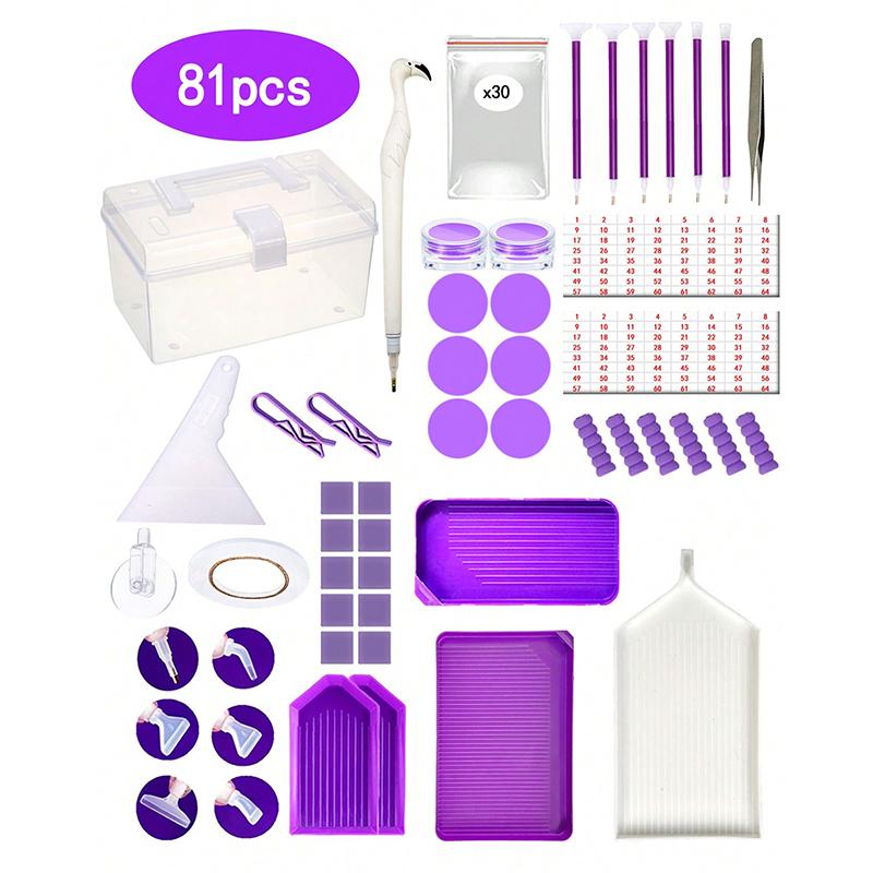 81 Deluxe 5D Diamond Painting Kit - Including Diamond Cross Stitch Pen Clay Plastic Tray Pointed Diamond Pen Storage Box and More