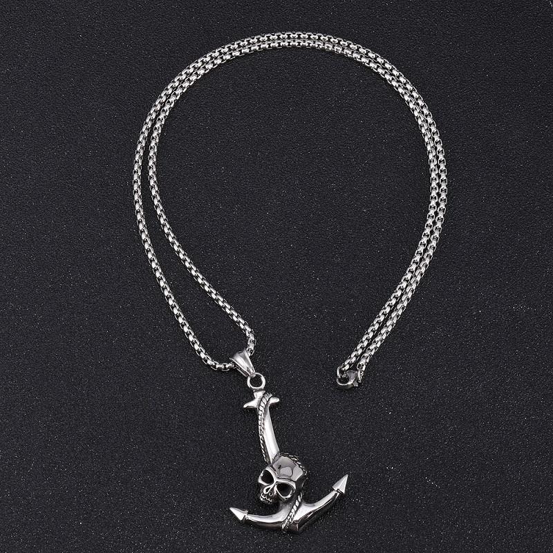Карибский пиратский якорь, череп, мужские подвески, ожерелья, цепочка из нержавеющей стали, персонализированное ожерелье, ювелирные изделия, подарки PD0050