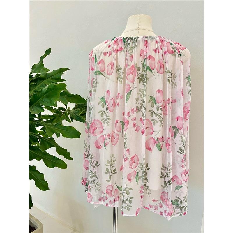 Silk Shirt Women's Spring/summer Loose Micro-permeable Smooth Printing Two-piece 100% Mulberry Silk Blouse