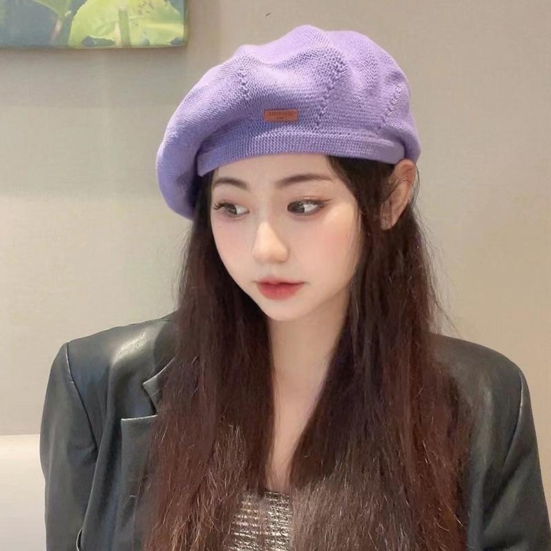 New Autumn and Winter Hat for Women Korean Style Versatile Beet Hat Showing Face Little Painter Hat for Women Breathable Black Beret Hat