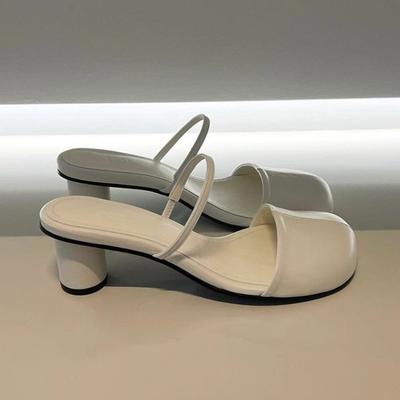 Абсолютно новые летние шикарные красные мюли-босоножки женские элегантные с круглым носком на высоком каблуке черные шлепанцы