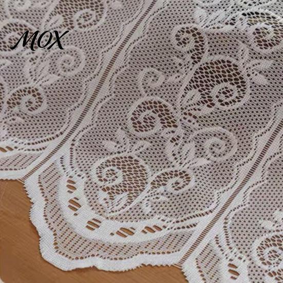 Lightweight Sheer Half Drapes White Lace Kitchen Curtain, Rustic Floral Over Sink Short Small Curtains for Rental House Scalloped Cafe Curtain Living