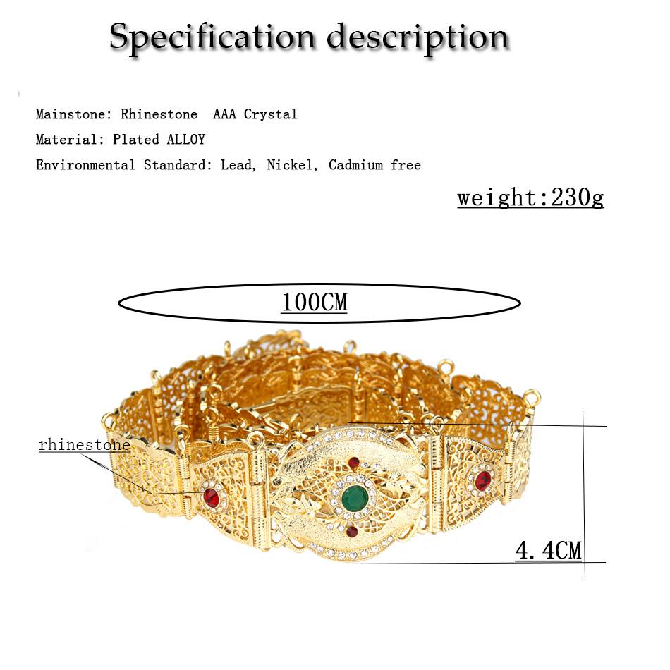 Gold Color Crystal Thin Belt For Women Waist Chain Adjustable Length Ethnic Bride Wedding Jewelry