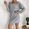 Повседневное модное и элегантное женское свободное серое платье-свитер с длинными рукавами на осень
