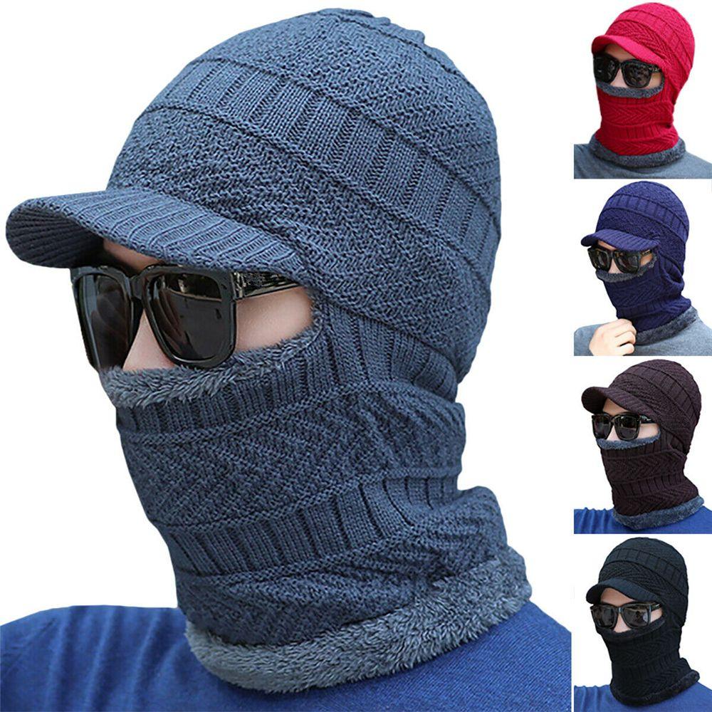 Women Men Warm Lined Full Face Hat Winter Knit Hat Balaclava Hood Cold Protection Cap