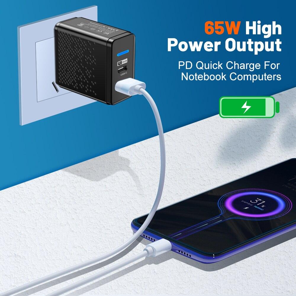 65W GaN Charger EU KR AU Plug Adapter Laptop Fast Charging For iPhone USB Type C Quick Charger Mobile Phone USB Charger