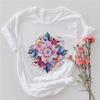 Повседневный модный стиль С цветочным принтом Круглый вырез Женская футболка 90-х Летний базовый топ С коротким рукавом Женская модная футболка