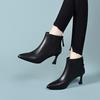 Pointed Short Boots Women's Autumn and Winter Simple Temperament Fashion Boots Black Thin Rear Zipper Leather Boots Cotton Boots