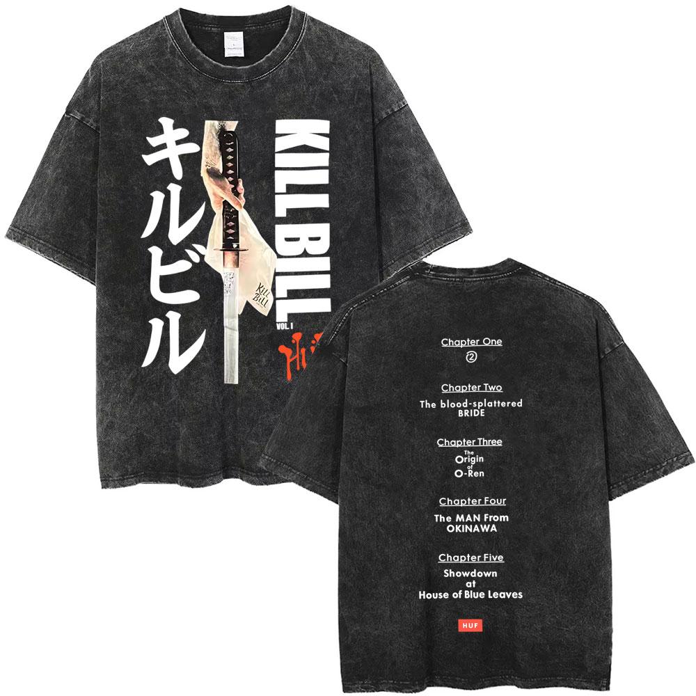 Hattori Hanzo RED Swords and Sushi Kill Bill Okinawa Japan Tarantino Vintage Washed T Shirts Men Women Casual Retro Streetwear