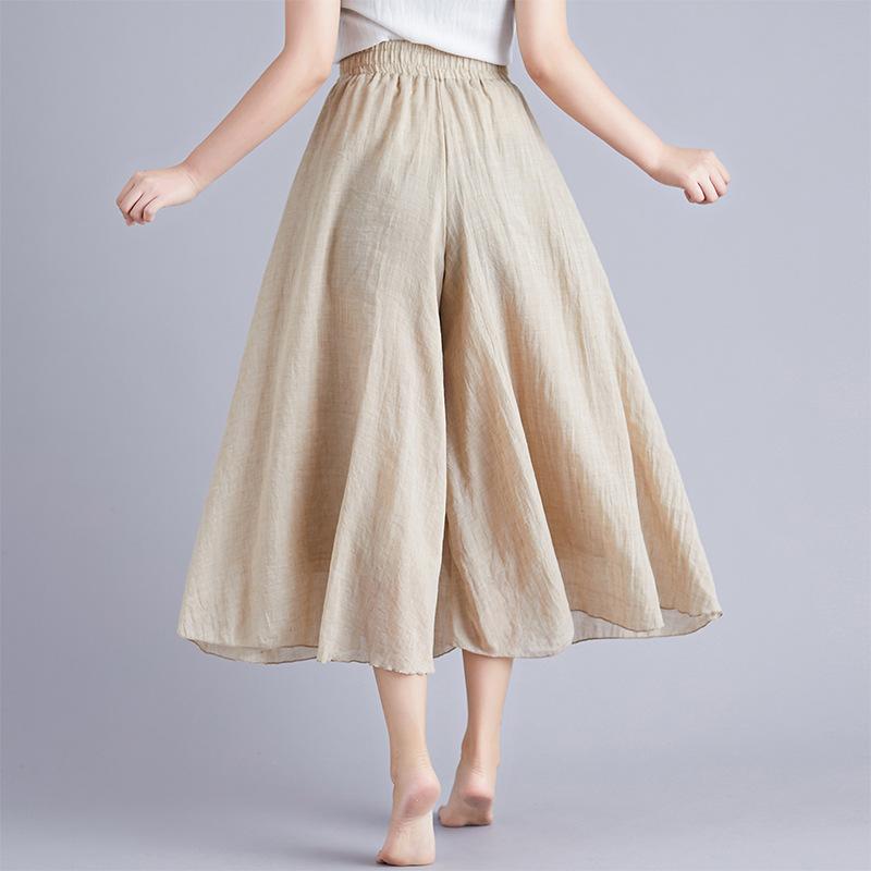 Литературные большие размеры, хлопковые и льняные широкие брюки, юбка, льняная юбка с эластичной резинкой на талии, однотонная этническая ветровка, большие распашные брюки, юбка