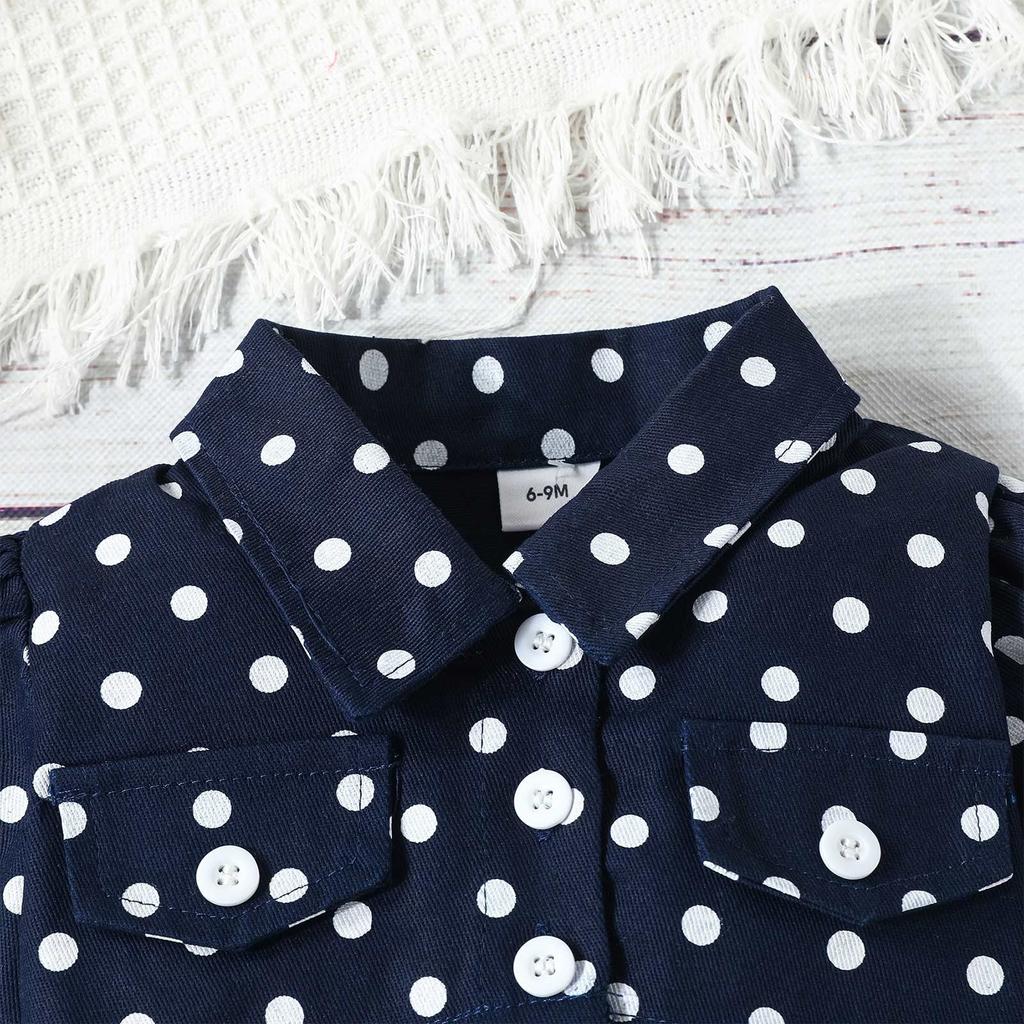 Girls' Toddler Strap Mesh Bow Dress+Polka Dot Lapel Coat Set