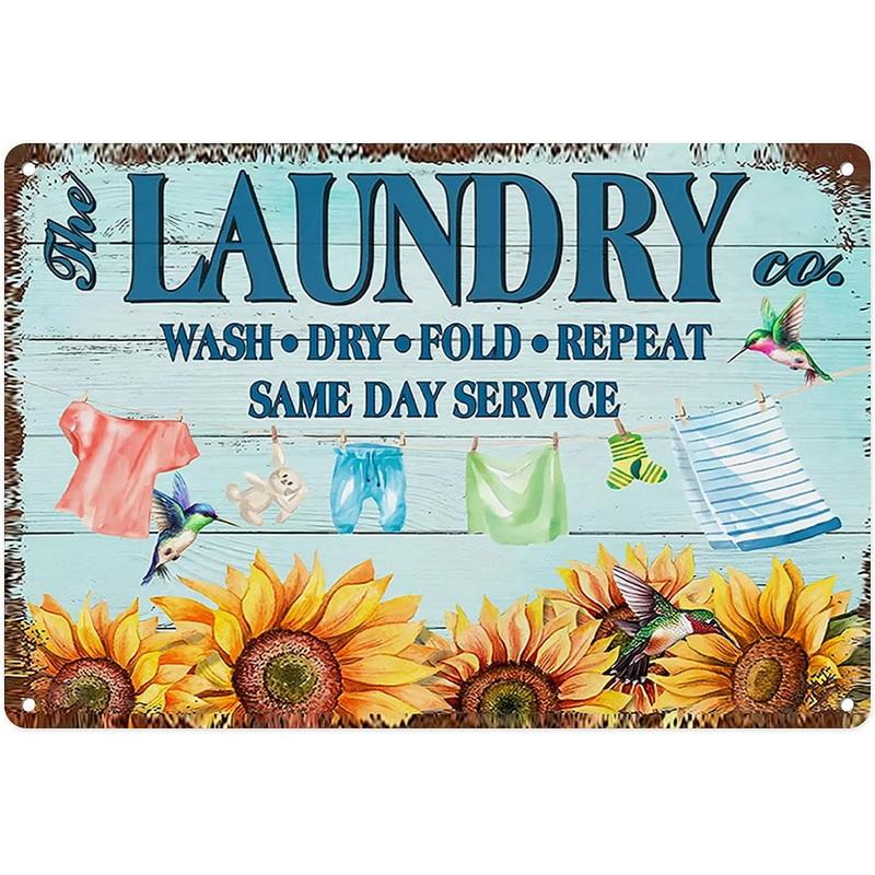 Hisun Tin Sign HD Tin Sign Vintage Laundry Room Decor Retro Metal Tin Sign Set for Home Wall Decor