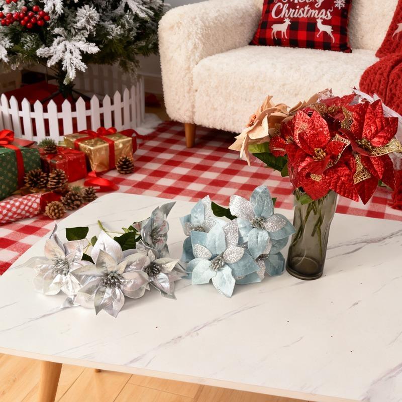 Simulation flower Christmas flower cuttings Mesh flannel flower arrangement ornament flannel Christmas ornament