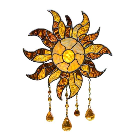 Sun Design Sun Catcher Acrylic Hanging Decoration Stained Glass Inspired Suncatcher Window Decor for Garden or Living Room