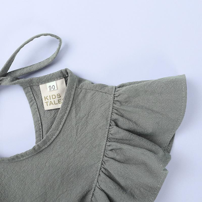 Хлопковое льняное платье для девочек с рукавами-крылышками